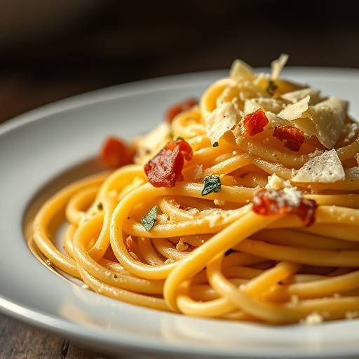 Piatto di pasta alla carbonara con guanciale e pecorino