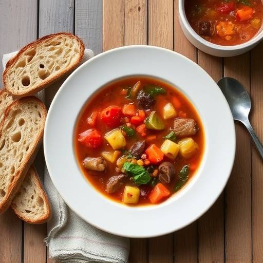 Piatto di ribollita, una zuppa di pane e verdure tipica della cucina toscana