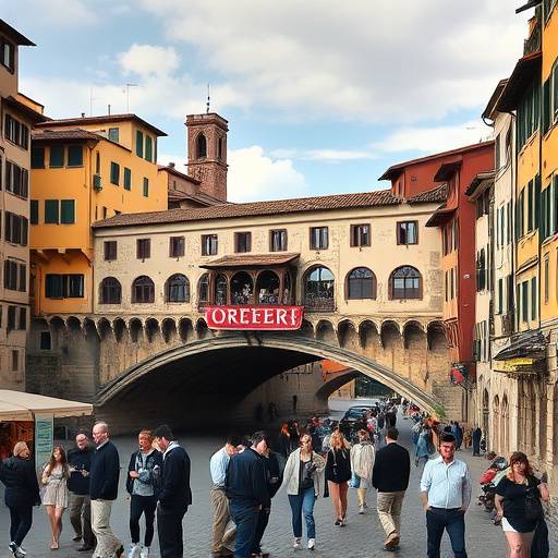 Ponte Vecchio affollato di turisti con le caratteristiche botteghe orafe