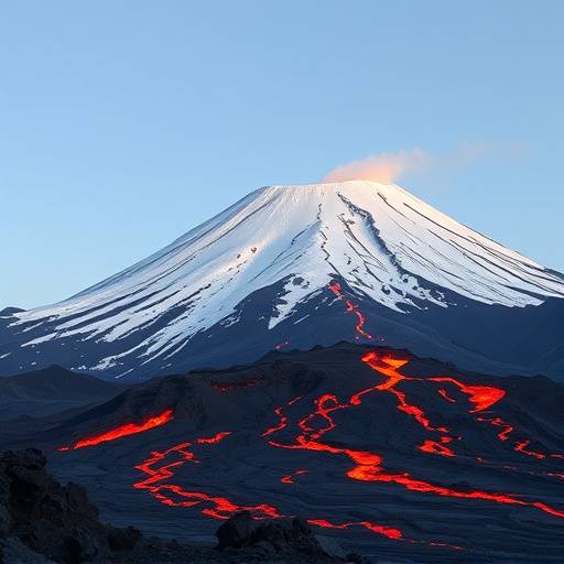 Vista del vulcano Etna innevato con colate laviche