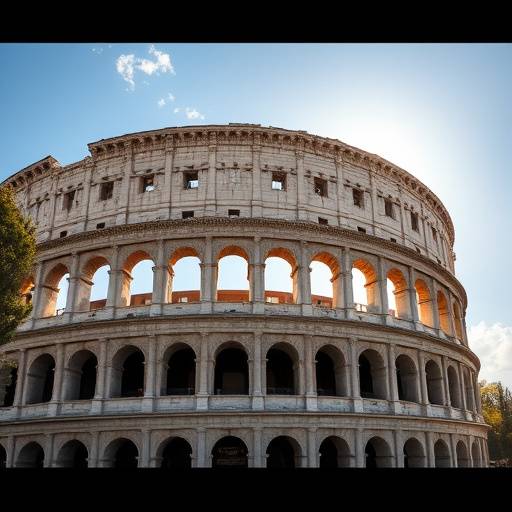 Vista esterna del Colosseo illuminato dal sole