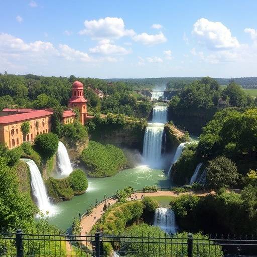 Vista panoramica di Tivoli con le cascate